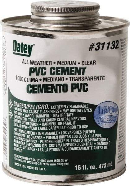 Oatey - 16 oz All-Purpose Medium Bodied Cement - Clear, Use with PVC - Industrial Tool & Supply