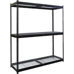 Hallowell - 3 Shelf Starter Wire Deck Open Steel Shelving - 620 Lb Capacity, 96" Wide x 84" High x 36" Deep, Black - Industrial Tool & Supply