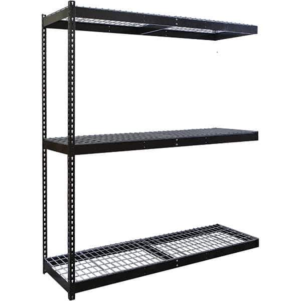 Hallowell - 3 Shelf Add-On Wire Deck Open Steel Shelving - 1 Lb Capacity, 60" Wide x 84" High x 30" Deep, Black - Industrial Tool & Supply