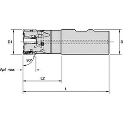 Kennametal - 40mm Cut Diam, 15.5mm Max Depth of Cut, 32mm Shank Diam, 111mm OAL, Indexable Square Shoulder End Mill - LNGU15T608SRGE Inserts, Weldon Shank, 0° Lead Angle, Through Coolant, Series MILL 4-15 - Industrial Tool & Supply