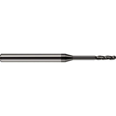 Ball End Mill: 0.25″ Dia, 1.5″ LOC, 3 Flute, Solid Carbide 4″ OAL, 1/4″ Shank Dia, 30 ° Helix, Amorphous Diamond Coated, Single End