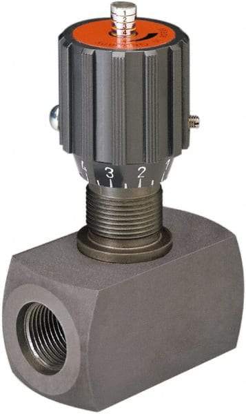 HYDAC - 1/2" Pipe, Inline Flow Control Needle Valve - SAE Ends, Carbon Steel Valve, 5,000 Max psi - Industrial Tool & Supply