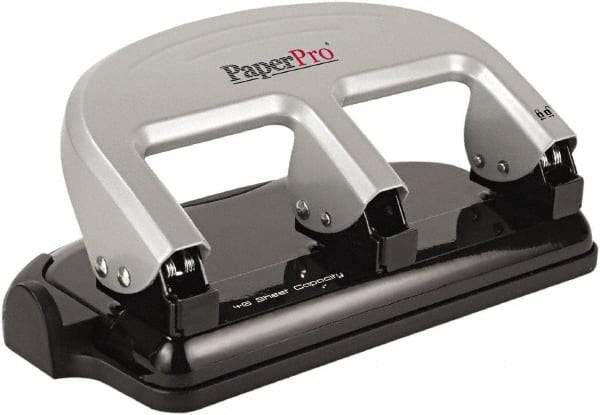 PaperPro - Paper Punches Type: 40 Sheet Manual Three Hole Punch Color: Black/Silver - Industrial Tool & Supply