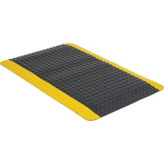 Wearwell - 3' Long x 2' Wide, Dry Environment, Anti-Fatigue Matting - Black with Yellow Borders, Vinyl with Urethane Sponge Base, Beveled on 4 Sides - Industrial Tool & Supply