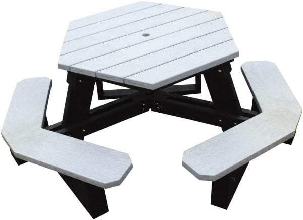 Vestil - 69-1/2" Long x 69-1/2" Wide x 30-1/4" High Stationary Hexagon Picnic Table - Gray, Recycled Plastic - Industrial Tool & Supply