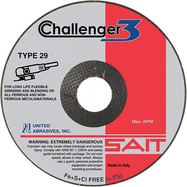 Sait - 4-1/2" Wheel Diam, 1/8" Wheel Thickness, 7/8" Arbor Hole, Type 29 Depressed Center Wheel - Coarse Grade, Aluminum Oxide/Silicon Carbide Blend, 13,280 Max RPM - Industrial Tool & Supply