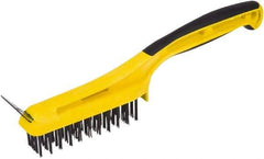 Hyde Tools - Steel Surface Preparation Wire Brush & Scraper - 3" Bristle Length, 4" Wide, Plastic Overmold Handle - Industrial Tool & Supply