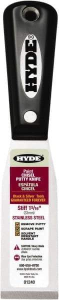 Hyde Tools - 1-5/16" Wide Chisel Edge Blade Stainless Steel Putty Knife - Stiff, Nylon Handle - Industrial Tool & Supply