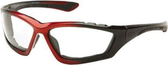 PYRAMEX - Clear Lenses, Framed Safety Glasses - Anti-Fog, Scratch Resistant, Black/Red Nylon Frame, Size Universal, Wrap Around - Industrial Tool & Supply