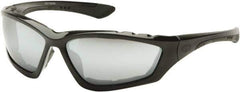 PYRAMEX - Silver Mirror Lenses, Framed Safety Glasses - Anti-Fog, Scratch Resistant, Black Nylon Frame, Size Universal, Wrap Around - Industrial Tool & Supply