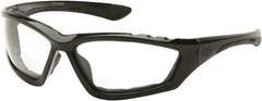 PYRAMEX - Clear Lenses, Framed Safety Glasses - Anti-Fog, Scratch Resistant, Black Nylon Frame, Size Universal, Wrap Around - Industrial Tool & Supply