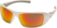 PYRAMEX - Sky Red Mirror Lenses, Framed Safety Glasses - Scratch Resistant, White Polycarbonate/Thermoplastic Rubber Frame, Size Universal, Wrap Around - Industrial Tool & Supply
