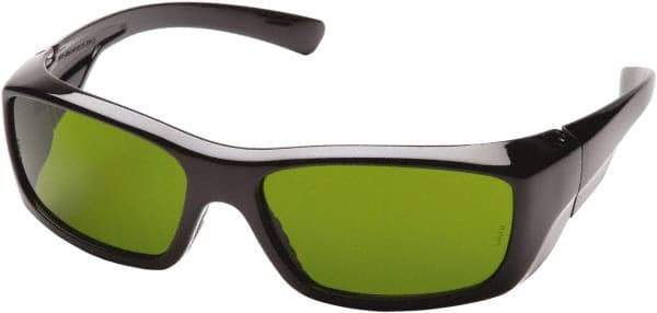 PYRAMEX - Green Lenses, Framed Safety Glasses - Scratch Resistant, Black Nylon Frame, Size Universal, Wrap Around - Industrial Tool & Supply