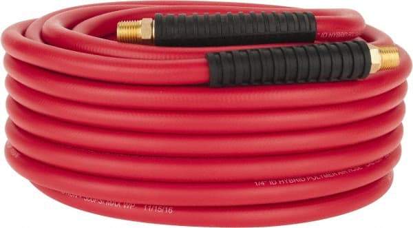 PRO-SOURCE - 1/4" ID x 0.4921" OD 50' Long Multipurpose Air Hose - MNPT x MNPT Ends, 300 Working psi, -40 to 180°F, 1/4" Fitting, Red - Industrial Tool & Supply