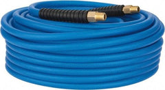 PRO-SOURCE - 1/4" ID x 0.4331" OD 100' Long Multipurpose Air Hose - MNPT(Swivel) x MNPT(Swivel) Ends, 300 Working psi, -40 to 176°F, 1/4" Fitting, Transparent Blue - Industrial Tool & Supply