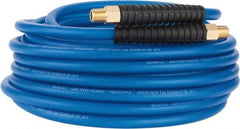 PRO-SOURCE - 1/4" ID x 0.4331" OD 50' Long Multipurpose Air Hose - MNPT(Swivel) x MNPT(Swivel) Ends, 300 Working psi, -40 to 176°F, 1/4" Fitting, Transparent Blue - Industrial Tool & Supply