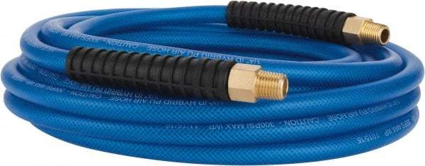 PRO-SOURCE - 1/4" ID x 0.4331" OD 25' Long Multipurpose Air Hose - MNPT(Swivel) x MNPT(Swivel) Ends, 300 Working psi, -40 to 176°F, 1/4" Fitting, Transparent Blue - Industrial Tool & Supply
