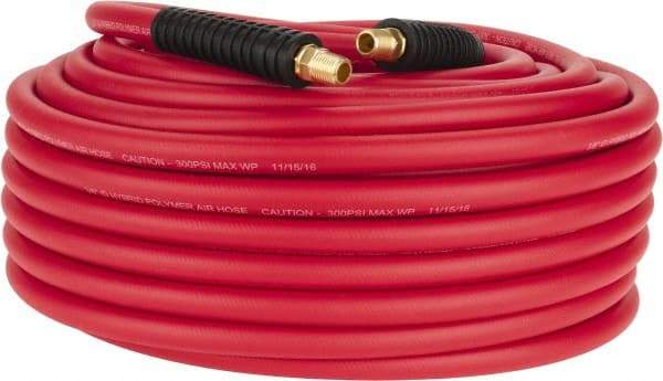 PRO-SOURCE - 3/8" ID x 0.6496" OD 100' Long Multipurpose Air Hose - MNPT x MNPT Ends, 300 Working psi, -40 to 180°F, 1/4" Fitting, Red - Industrial Tool & Supply