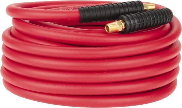 PRO-SOURCE - 3/8" ID x 0.6496" OD 50' Long Multipurpose Air Hose - MNPT x MNPT Ends, 300 Working psi, -40 to 180°F, 1/4" Fitting, Red - Industrial Tool & Supply