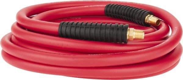 PRO-SOURCE - 3/8" ID x 0.6496" OD 25' Long Multipurpose Air Hose - MNPT x MNPT Ends, 300 Working psi, -40 to 180°F, 1/4" Fitting, Red - Industrial Tool & Supply