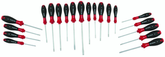 20 Piece - SoftFinish® Cushion Grip Screwdriver Set - #30299 - Includes: Slotted 3.0 - 8.0mm Phillips #0 - 2 Square # 1 - 3 PoziDriv #1 - 2 Torx® T6 - T30 - Industrial Tool & Supply