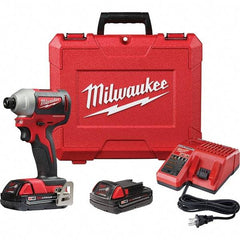Milwaukee Tool - 18 Volt, 1/4" Drive, 133 Ft/Lb Torque, Cordless Impact Driver - Pistol Grip Handle, 3200 RPM, 2 Lithium-Ion Batteries Included - Industrial Tool & Supply