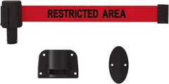 Banner Stakes - 15' Long x 2-1/2" Wide Nylon/Polyester Wall-Mounted Indoor Barrier - Black on Red - Industrial Tool & Supply