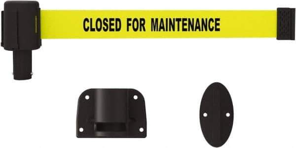 Banner Stakes - 15' Long x 2-1/2" Wide Nylon/Polyester Wall-Mounted Indoor Barrier - Black on Yellow - Industrial Tool & Supply