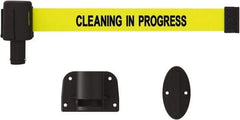 Banner Stakes - 15' Long x 2-1/2" Wide Nylon/Polyester Wall-Mounted Indoor Barrier - Black on Yellow - Industrial Tool & Supply