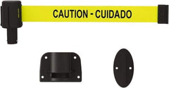 Banner Stakes - 15' Long x 2-1/2" Wide Nylon/Polyester Wall-Mounted Indoor Barrier - Black on Yellow - Industrial Tool & Supply