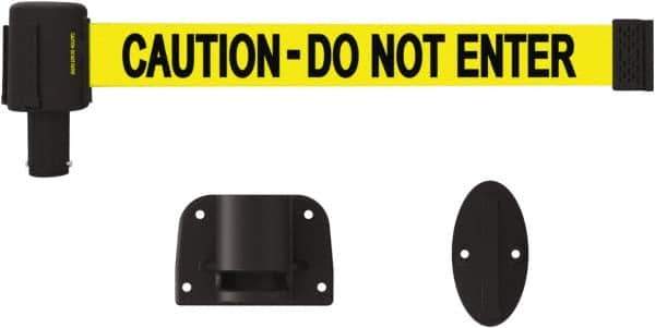 Banner Stakes - 15' Long x 2-1/2" Wide Nylon/Polyester Wall-Mounted Indoor Barrier - Black on Yellow - Industrial Tool & Supply