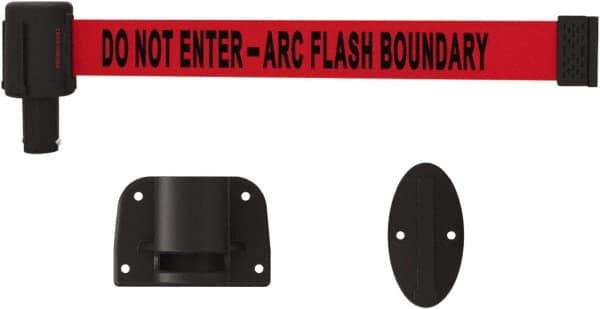 Banner Stakes - 15' Long x 2-1/2" Wide Nylon/Polyester Wall-Mounted Indoor Barrier - Black on Red - Industrial Tool & Supply