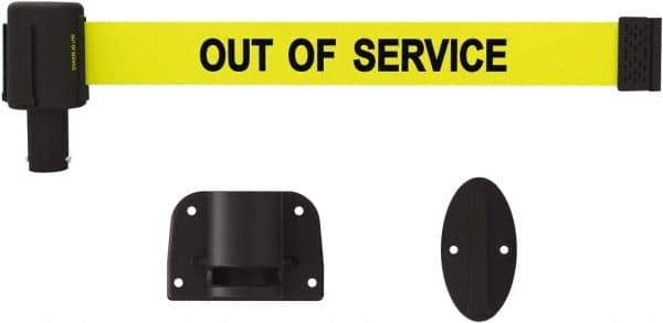 Banner Stakes - 15' Long x 2-1/2" Wide Nylon/Polyester Wall-Mounted Indoor Barrier - Black on Yellow - Industrial Tool & Supply