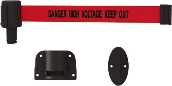 Banner Stakes - 15' Long x 2-1/2" Wide Nylon/Polyester Wall-Mounted Indoor Barrier - Black on Red - Industrial Tool & Supply