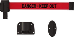 Banner Stakes - 15' Long x 2-1/2" Wide Nylon/Polyester Wall-Mounted Indoor Barrier - Black on Red - Industrial Tool & Supply