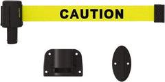 Banner Stakes - 15' Long x 2-1/2" Wide Nylon/Polyester Wall-Mounted Indoor Barrier - Black on Yellow - Industrial Tool & Supply