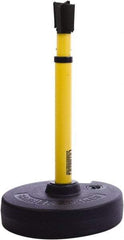 Banner Stakes - 22 to 42" High, 2-3/8" Pole Diam, Barrier Post Base, Stanchion & Receiver Head - 9" Base Diam, Round Nylon Base, Yellow Plastic Post, 15' x 2-1/2" Tape, For Outdoor Use - Industrial Tool & Supply