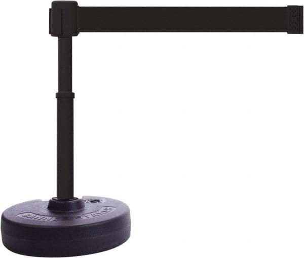Banner Stakes - 22 to 42" High, 2-3/8" Pole Diam, Barrier Post Base & Stanchion - 9" Base Diam, Round Nylon Base, Black Plastic Post, 15' x 2-1/2" Tape, For Outdoor Use - Industrial Tool & Supply