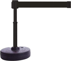 Banner Stakes - 22 to 42" High, 2-3/8" Pole Diam, Barrier Post Base & Stanchion - 9" Base Diam, Round Nylon Base, Black Plastic Post, 15' x 2-1/2" Tape, For Outdoor Use - Industrial Tool & Supply