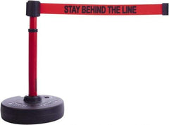 Banner Stakes - 22 to 42" High, 2-3/8" Pole Diam, Barrier Post Base & Stanchion - 9" Base Diam, Round Nylon Base, Red Plastic Post, 15' x 2-1/2" Tape, For Outdoor Use - Industrial Tool & Supply