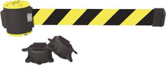Banner Stakes - 30' Long x 2-1/2" Wide Nylon/Polyester Magnetic Wall Mount Barrier - Black on Yellow - Industrial Tool & Supply