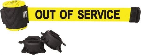 Banner Stakes - 30' Long x 2-1/2" Wide Nylon/Polyester Magnetic Wall Mount Barrier - Black on Yellow - Industrial Tool & Supply