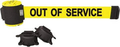 Banner Stakes - 30' Long x 2-1/2" Wide Nylon/Polyester Magnetic Wall Mount Barrier - Black on Yellow - Industrial Tool & Supply