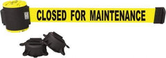 Banner Stakes - 30' Long x 2-1/2" Wide Nylon/Polyester Magnetic Wall Mount Barrier - Black on Yellow - Industrial Tool & Supply
