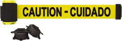 Banner Stakes - 7' Long x 2-1/2" Wide Nylon/Polyester Magnetic Wall Mount Barrier - Black on Yellow - Industrial Tool & Supply