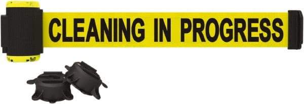 Banner Stakes - 7' Long x 2-1/2" Wide Nylon/Polyester Magnetic Wall Mount Barrier - Black on Yellow - Industrial Tool & Supply