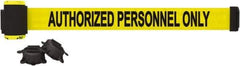 Banner Stakes - 7' Long x 2-1/2" Wide Nylon/Polyester Magnetic Wall Mount Barrier - Black on Yellow - Industrial Tool & Supply