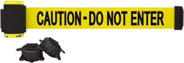 Banner Stakes - 7' Long x 2-1/2" Wide Nylon/Polyester Magnetic Wall Mount Barrier - Black on Yellow - Industrial Tool & Supply