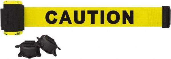 Banner Stakes - 7' Long x 2-1/2" Wide Nylon/Polyester Magnetic Wall Mount Barrier - Black on Yellow - Industrial Tool & Supply