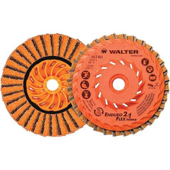 WALTER Surface Technologies - 4-1/2" Disc Diam, 5/8-11 Center Hole, Type 27 Ceramic Flap Disc - 13,300 Max RPM, Plastic Backing, Arbor Attaching System, Non-Woven - Industrial Tool & Supply